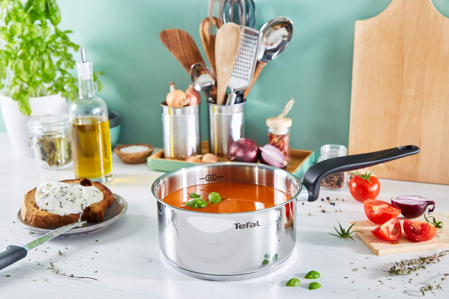 Tefal Primary E3082704 Saucepan 14 cm (1 L), Premium Quality Stainless Steel, Induction, Slow Cooking, Boiling