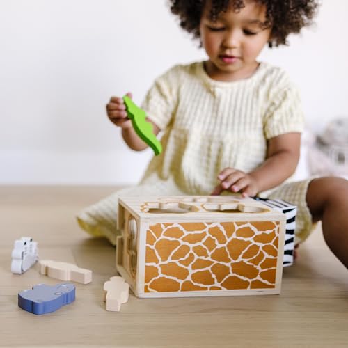 Melissa & Doug Wooden Shape Sorter Rescue Truck with Zoo & Safari Animals Toys for Kids | Wooden Puzzles for 2+ Year Olds | Montessori Toddler Wooden Animal Toys | Toddler Puzzles, Black