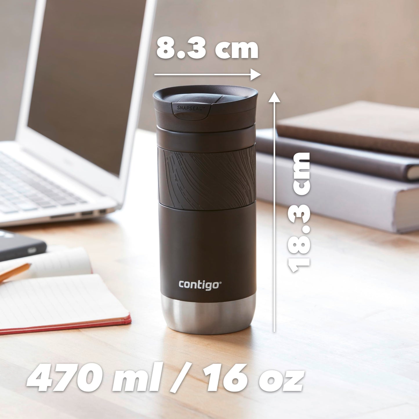 Contigo Byron Snapseal Travel Mug | Stainless Steel Thermal Mug | Vacuum Flask | Leakproof Tumbler | Coffee to Go Mug with BPA Free Easy-Clean Lid