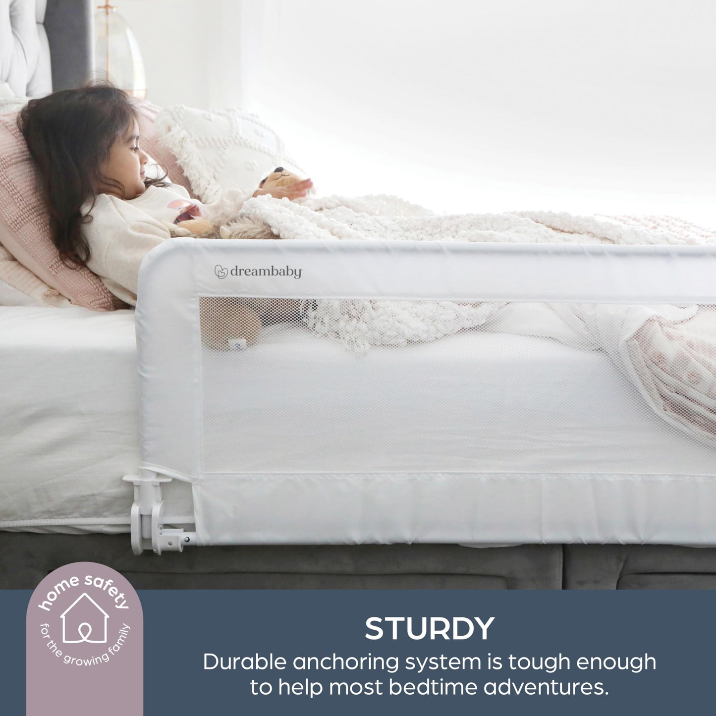 Dreambaby Phoenix Toddler Bed Rail - Foldable & Portable Bed Safety Barrier - Suitable for Flat Bed Bases Up to King Size Mattress - Measures 110cm Wide x 45.5cm Tall - White - Model F719