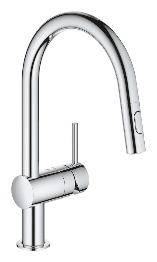 GROHE Minta – Kitchen Sink Mixer Tap (High C-Spout, 360° Swivel Spout, 46 mm Ceramic Cartridge, Monobloc Easy Installation, Tails 3/8 Inch)