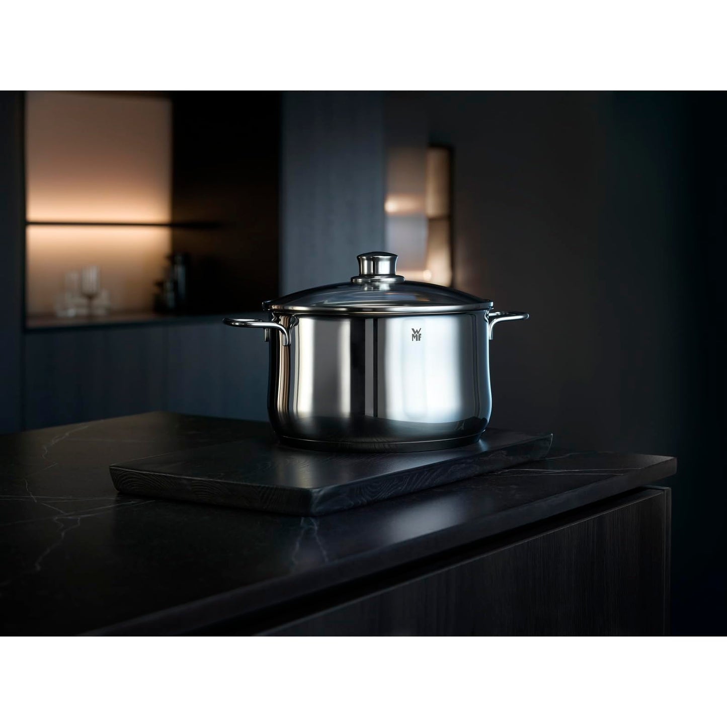 WMF High Casserole Approx 3.7L Diadem Plus Pouring Rim Glass Lid Cromargan Stainless Steel Polished Suitable for Induction Hobs Dishwasher Safe