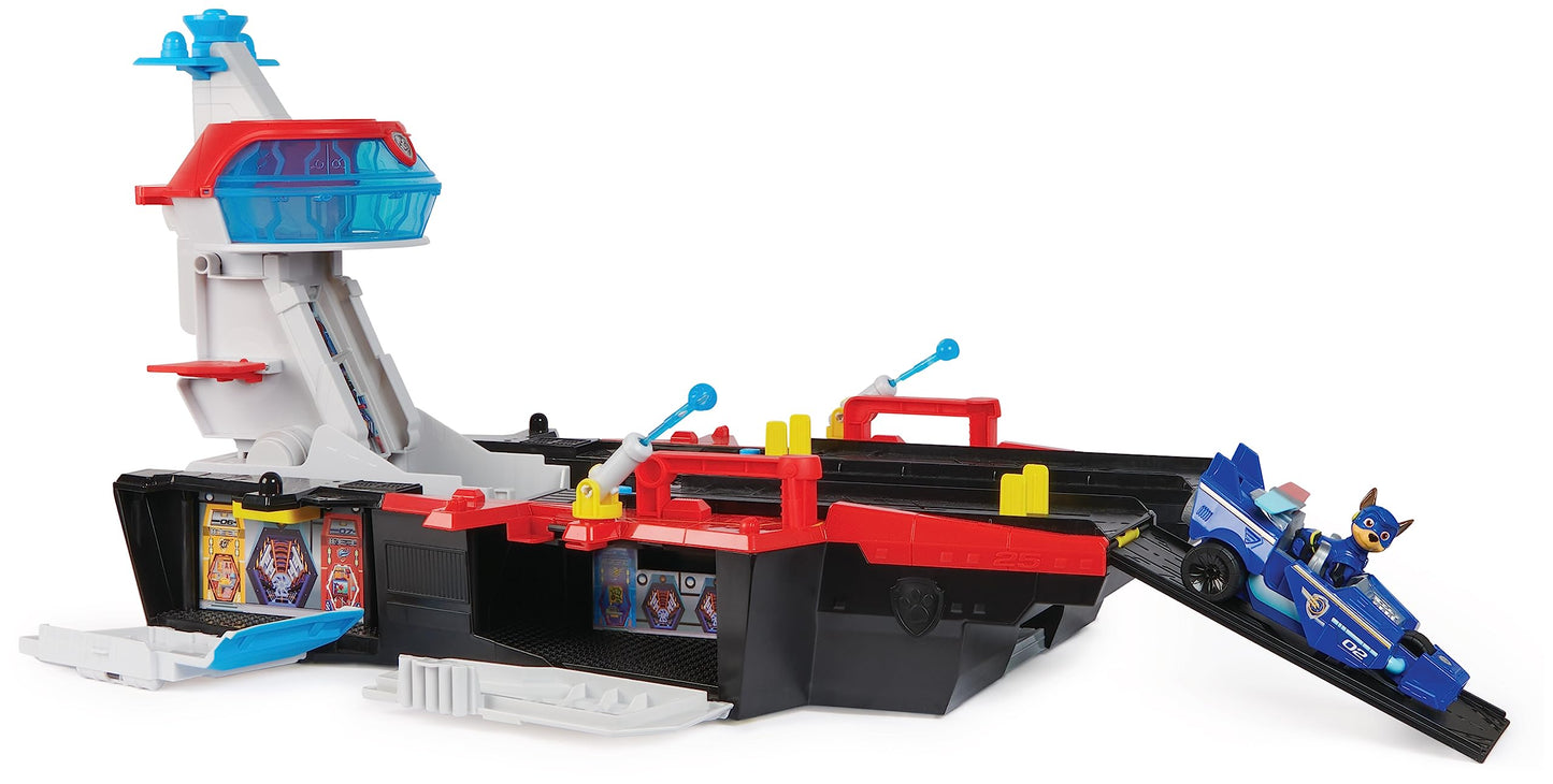 Paw Patrol: The Mighty Movie Aircraft Carrier HQ, with Chase Action Figure and Mighty Pups Cruiser, Kids’ Toys for Boys and Girls 3+