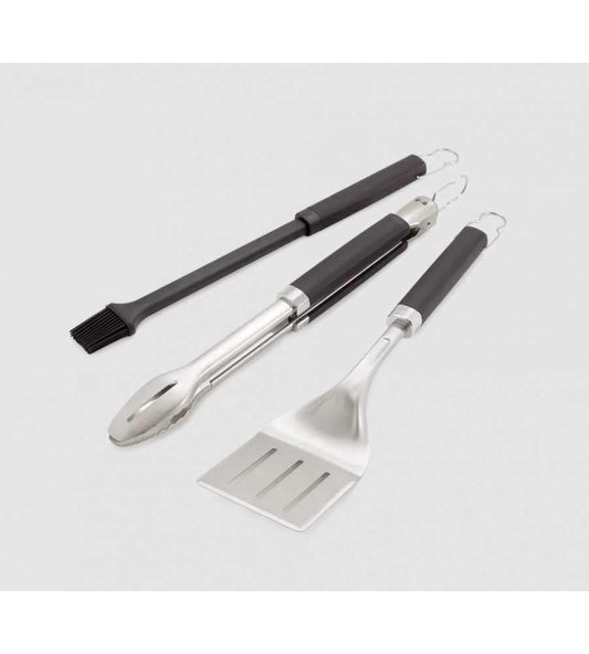 Weber Premium BBQ Tools Set - 3 Pcs | Stainless Steel Tongs, Spatula & Baster for Barbeque Cooking | BBQ Metal Utensils for Outdoor Cooking & Grilling - Silver (6764)