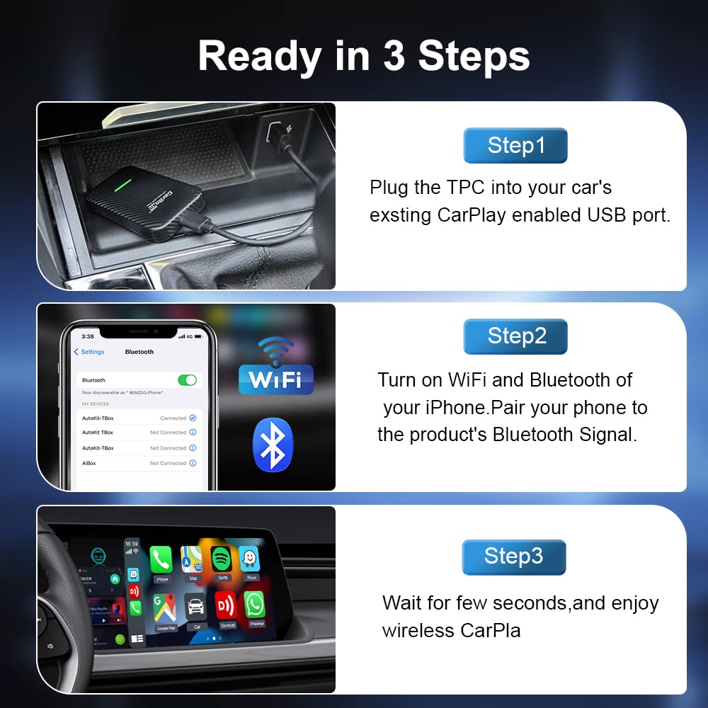 Carlinkit 3.0 Wireless CarPlay Adapter for Factory Wired CarPlay Vehicles,Red UI Interface Upgrade, Compatible with Audi/Porsche/Mercedes/VW/KIA/Hyundai... Online Upgrade IOS16