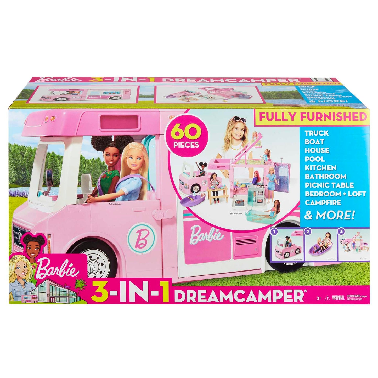 Barbie Dream Camper Vehicle, 2.5 Feet Tall with Pool, Slide and 60+ Accessories