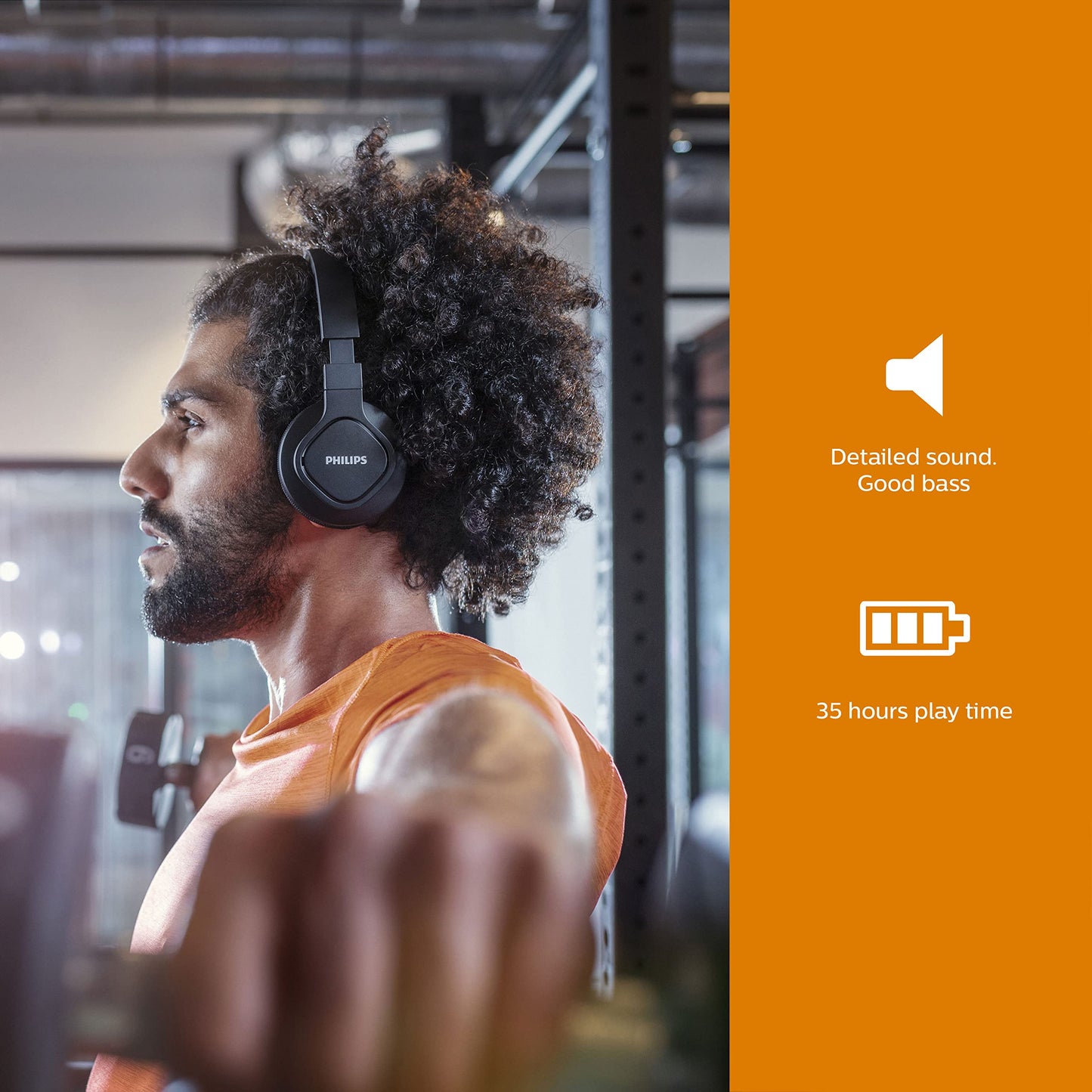 Philips Audio TAA1105BK/00 Headphones With Microphone, (Flexible Ear Hook, Bass Beat Vent, IPX2 Sweat Resistant, Secure Fit, In-Line Remote Control)
