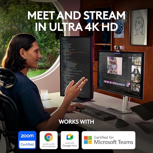 Logitech MX Brio Ultra HD 4K Collaboration and Streaming Webcam, 1080p at 60 FPS, Dual Noise Reducing Mics, Show Mode, USB-C, Webcam Cover, Works with Microsoft Teams, Zoom, Google Meet, Graphite