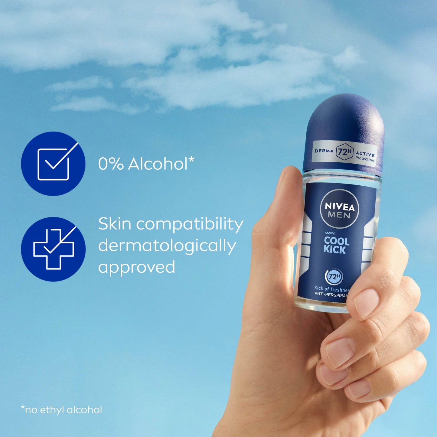 NIVEA Men Cool Kick Anti-Perspirant Deodorant Roll-On (6 x 50ml), Cooling Roll On Deodorant for Men, 72H Active Anti-Sweat and Odour Protection