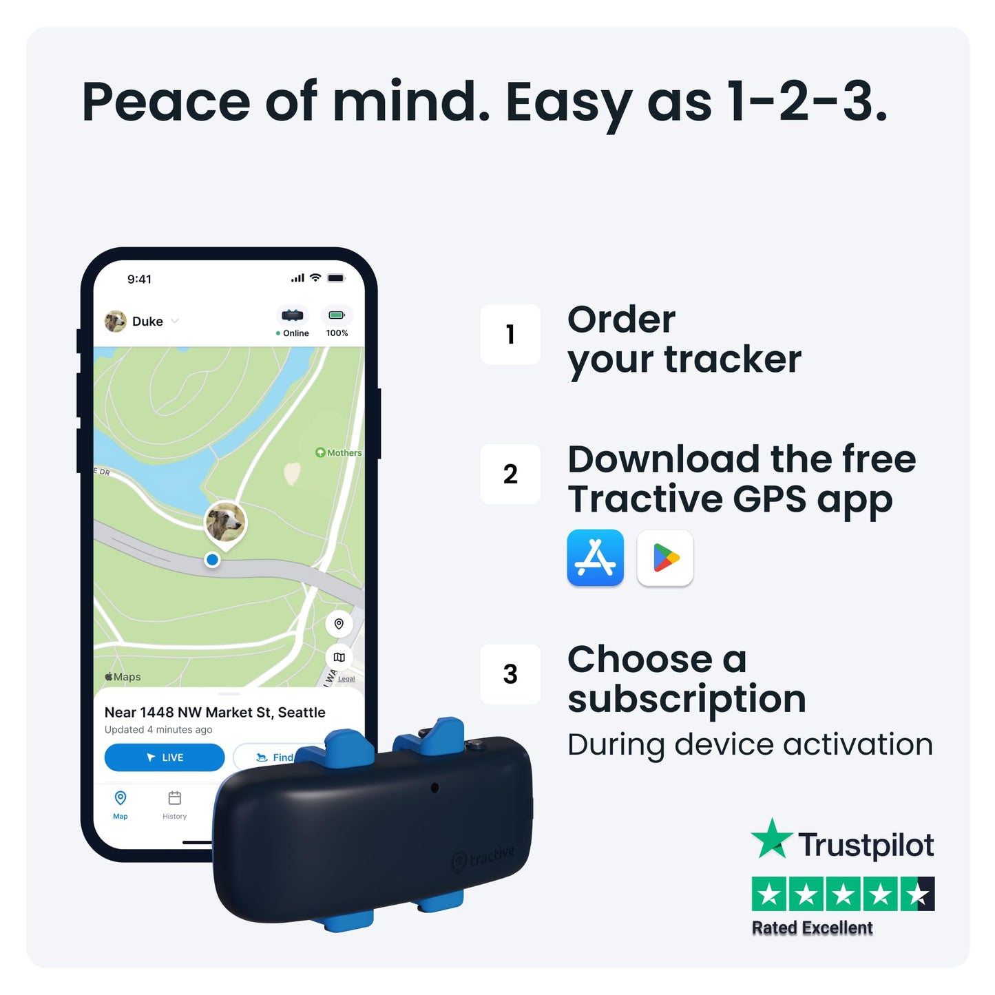 tractive GPS Dog Tracker | Market leader | Real-time location tracking | Escape Alerts | Activity Monitoring | Health Alerts | Bark Monitoring