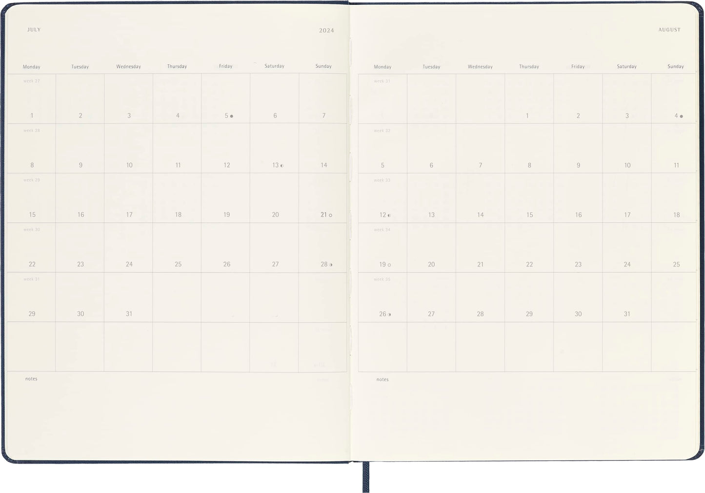 Moleskine Wochenkalender mit Platz für Notizen 12 Monate 2024, Agenda 2024, Hardcover und elastischem Verschluss