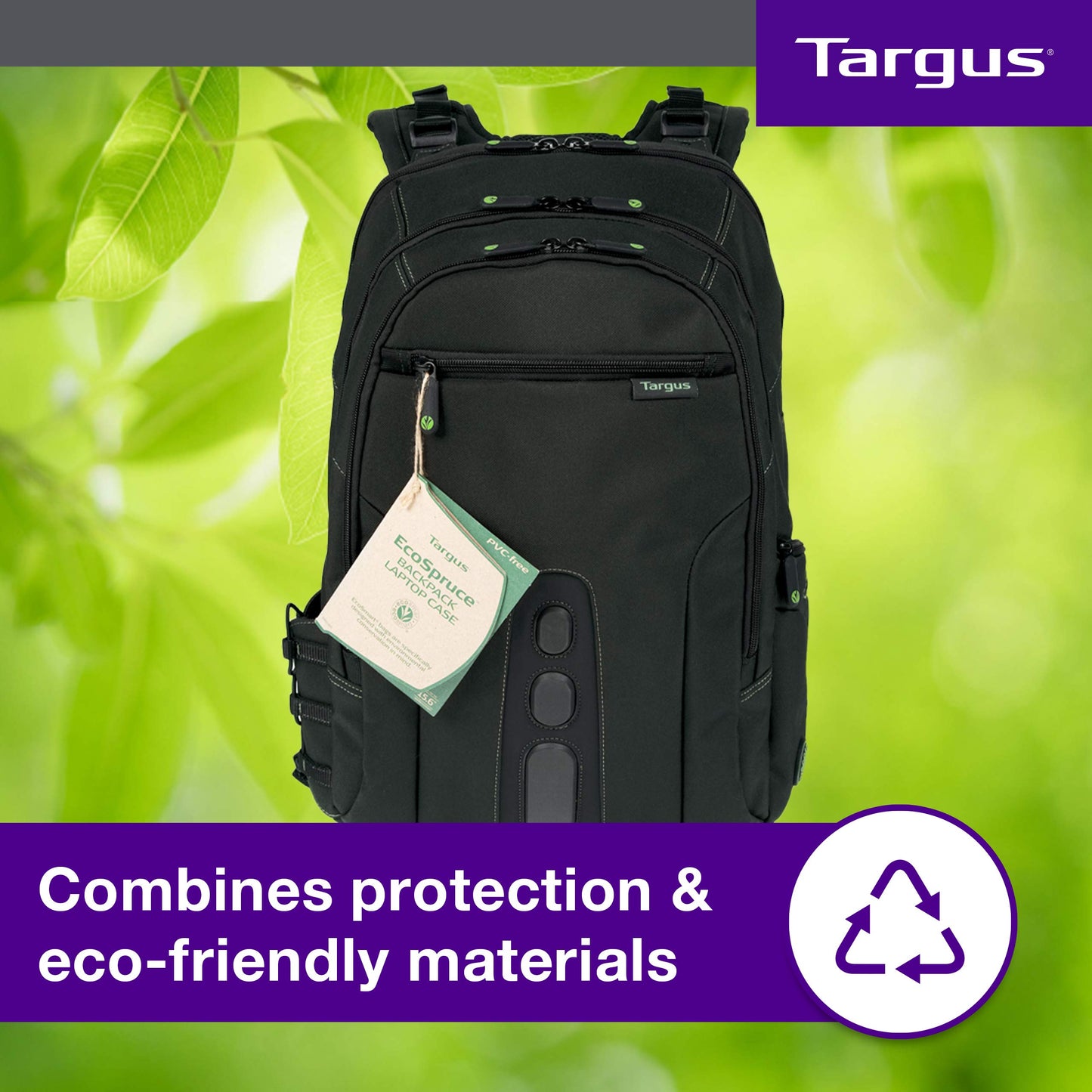 Targus 15.6" Spruce EcoSmart Checkpoint Friendly Backpack, Made From Recycled Bottles, Durable, TSA Friendly, 27L (TBB013US)