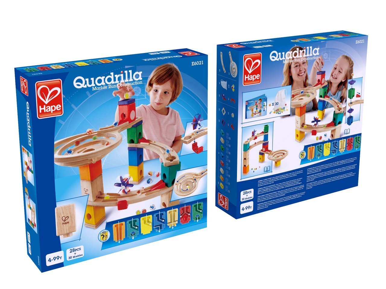 Hape E6021 Quadrilla Race to the Finish, Wooden Marble Run - 58 pieces, Educational Construction Toys for 4 Years and Up