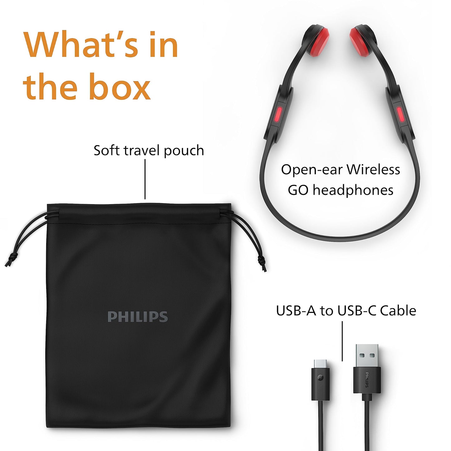 PHILIPS TAA6606BK Bone Conduction Open Ear Wireless Bluetooth Neckband Headphones with Night Light for Running