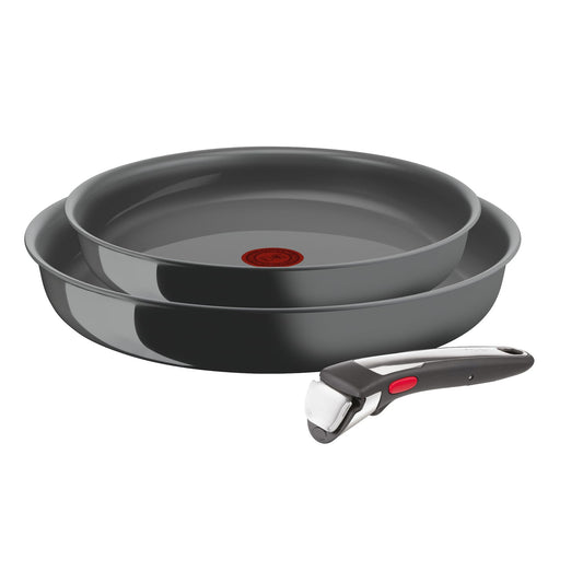 Tefal Ingenio L2619102 Set of 2 Frying Pans 24/28 cm with Removable Handle, Induction, Non-Stick Ceramic Coating, Eco-Designed, Dishwasher Safe, Made in France, Renew L2619102