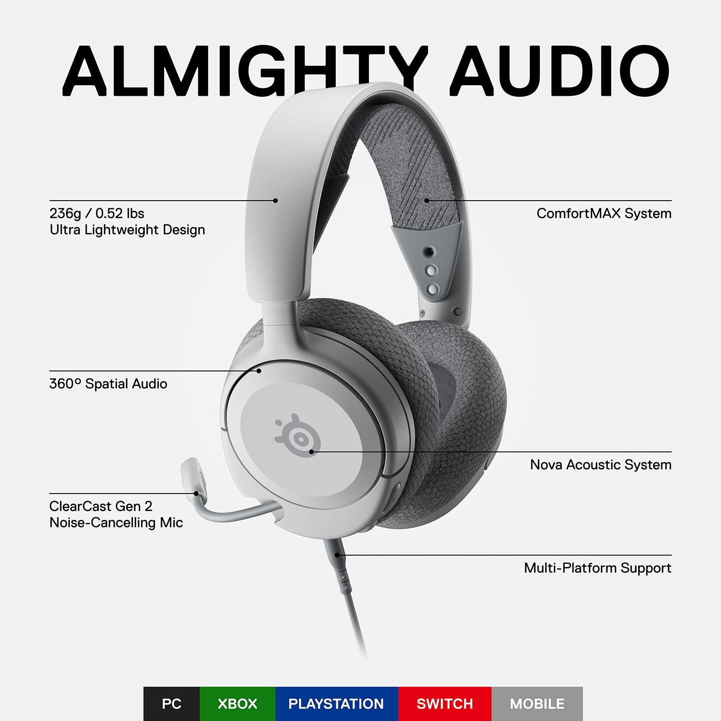 SteelSeries Arctis Nova 1 - Gaming Headset for PC, PS5, PS4, Switch, Xbox - Hi-Fi Drivers - 360° Spatial Audio - AirWeave Memory Foam Ear Cushions - Ultra Lightweight