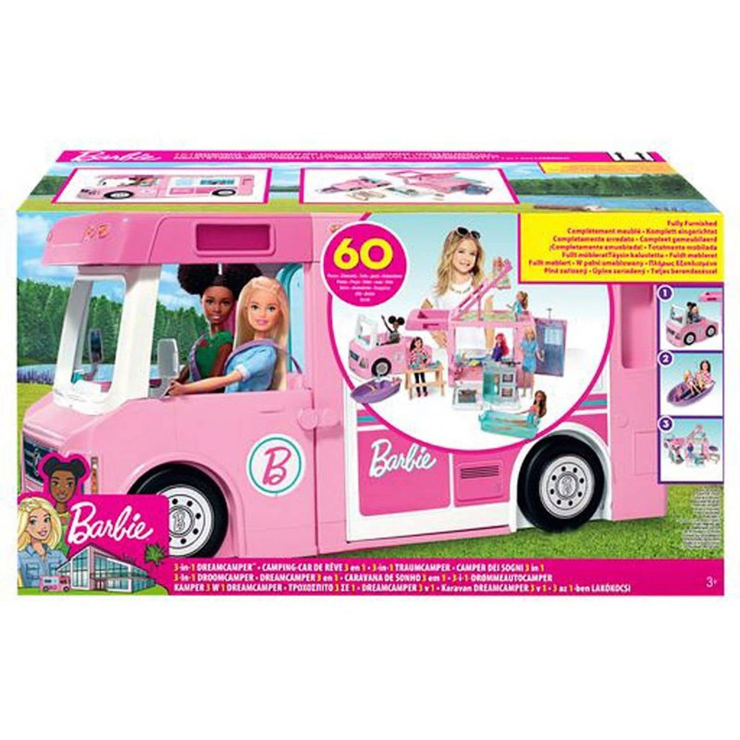 Barbie Dream Camper Vehicle, 2.5 Feet Tall with Pool, Slide and 60+ Accessories