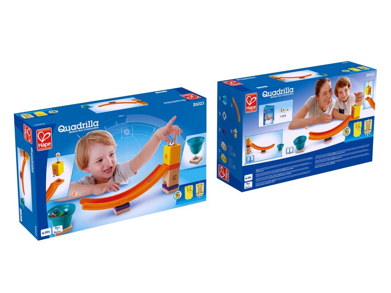 Hape E6021 Quadrilla Race to the Finish, Wooden Marble Run - 58 pieces, Educational Construction Toys for 4 Years and Up