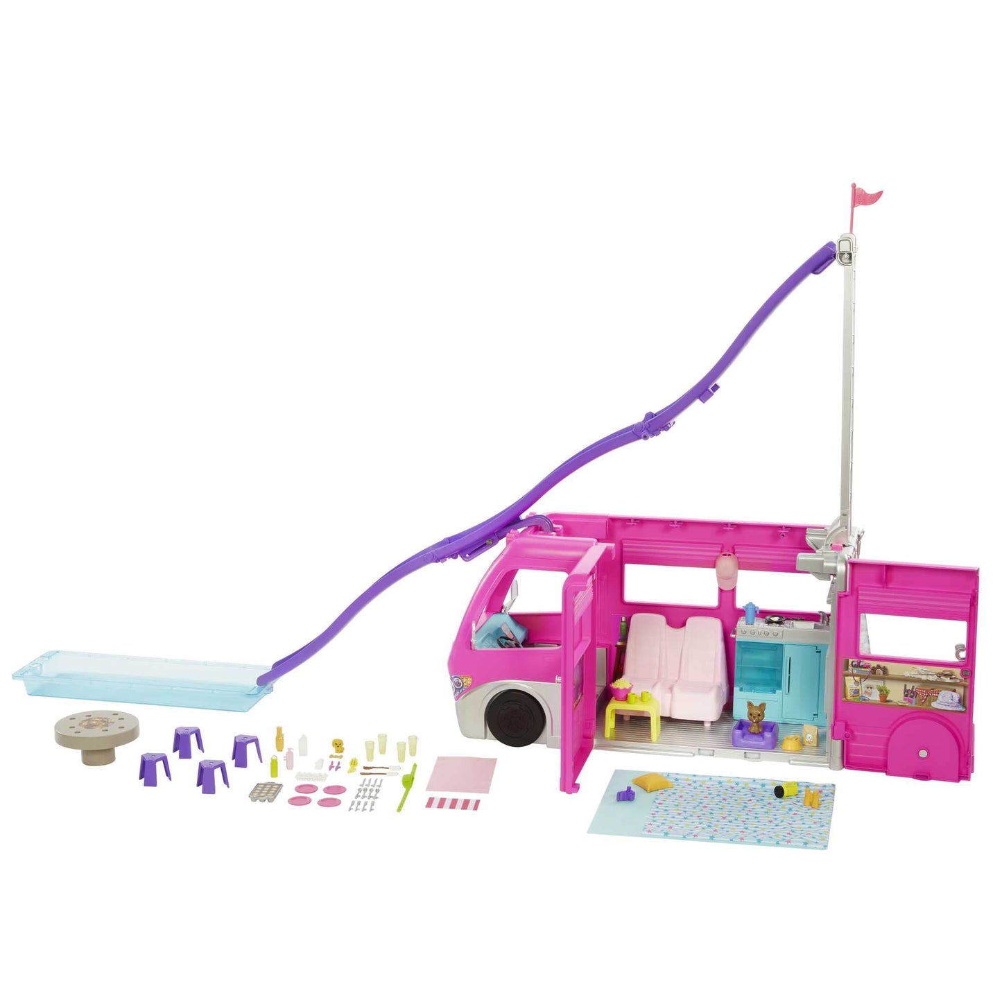 Barbie Dream Camper Vehicle, 2.5 Feet Tall with Pool, Slide and 60+ Accessories