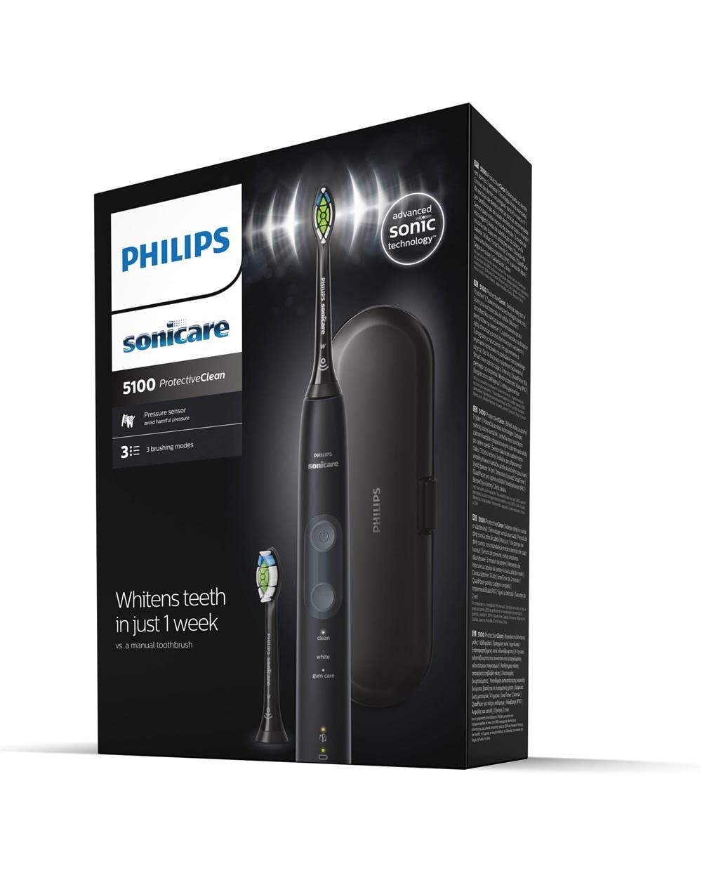 Philips Sonicare 5300 Electric Toothbrush, Sonic Toothbrush with 2 Intensity Levels, Pressure Alert, EasyStart, SmarTimer and BrushPacer