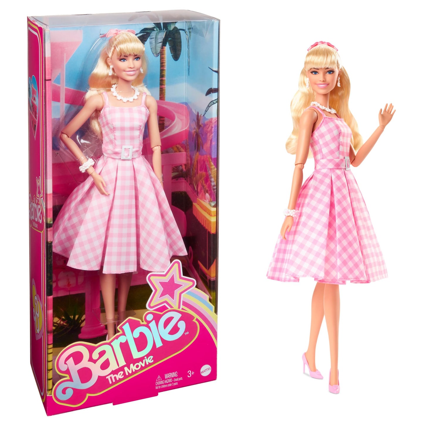 Barbie - Puppe mit Vintage-Kleid in rosa Vichy-Karo, Gänseblümchen-Accessoires, beweglich