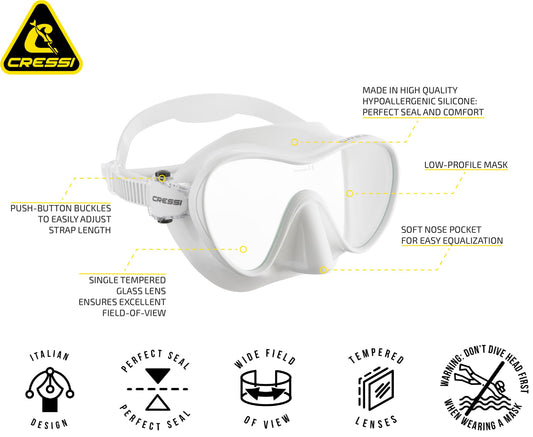 CRESSI F1 - Frameless Mask F1 or Combo Set Frameless Mask + Snorkel Dry for Diving and Snorkelling, One Size, Unisex