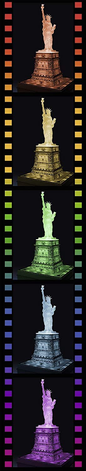 Ravensburger Statue of Liberty 108 Piece 3D Jigsaw Puzzle for Adults and Kids Age 8 Years Up - Night Edition with LED Lighting - New York USA