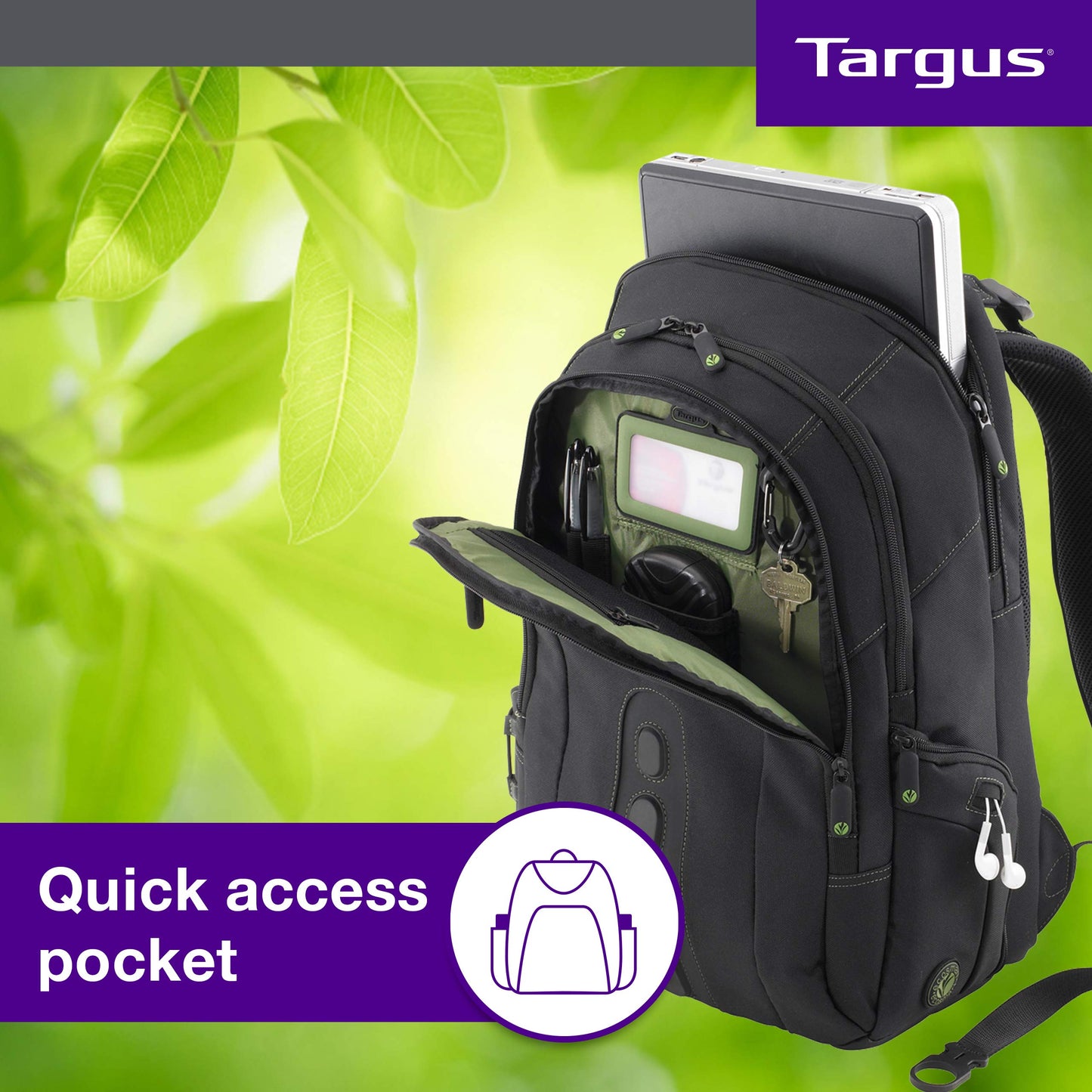 Targus 15.6" Spruce EcoSmart Checkpoint Friendly Backpack, Made From Recycled Bottles, Durable, TSA Friendly, 27L (TBB013US)