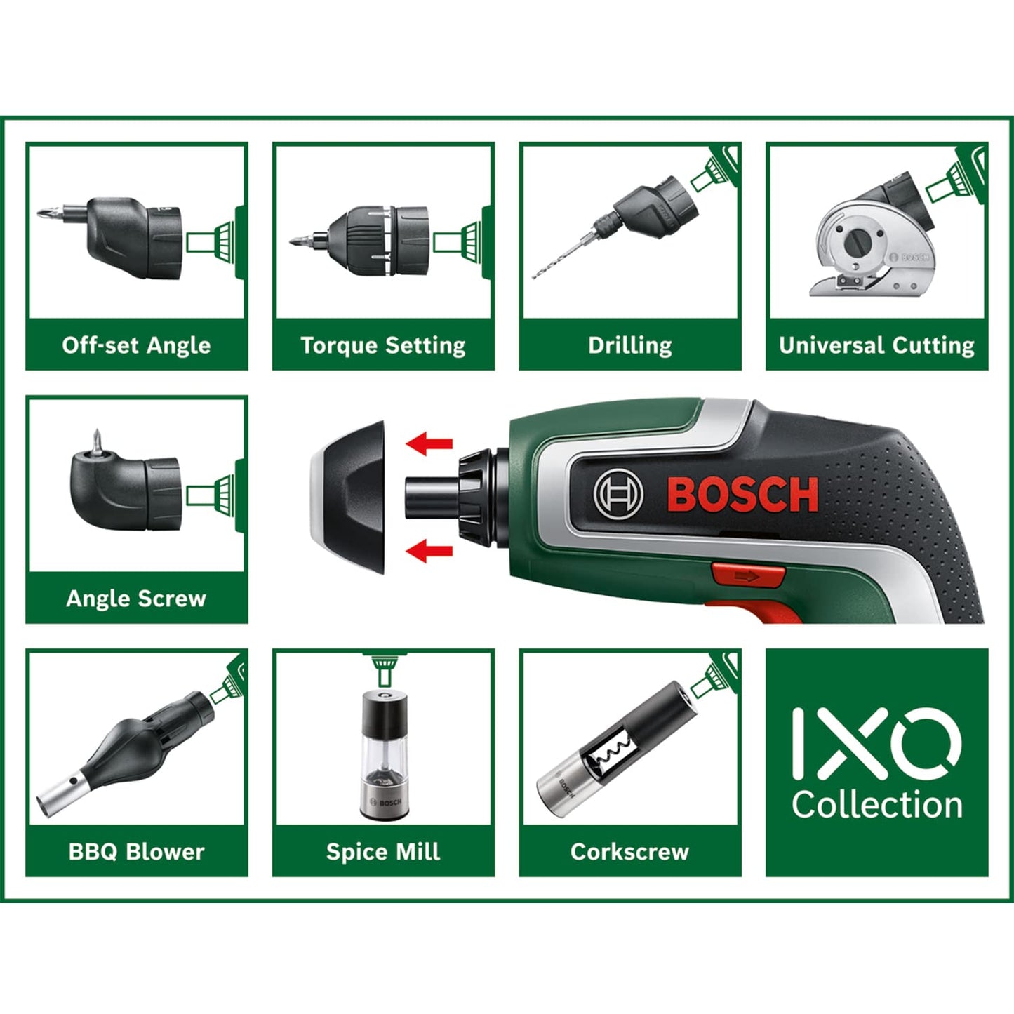 Bosch Home and Garden Drill Attachment for IXO (with 3-piece drill set)