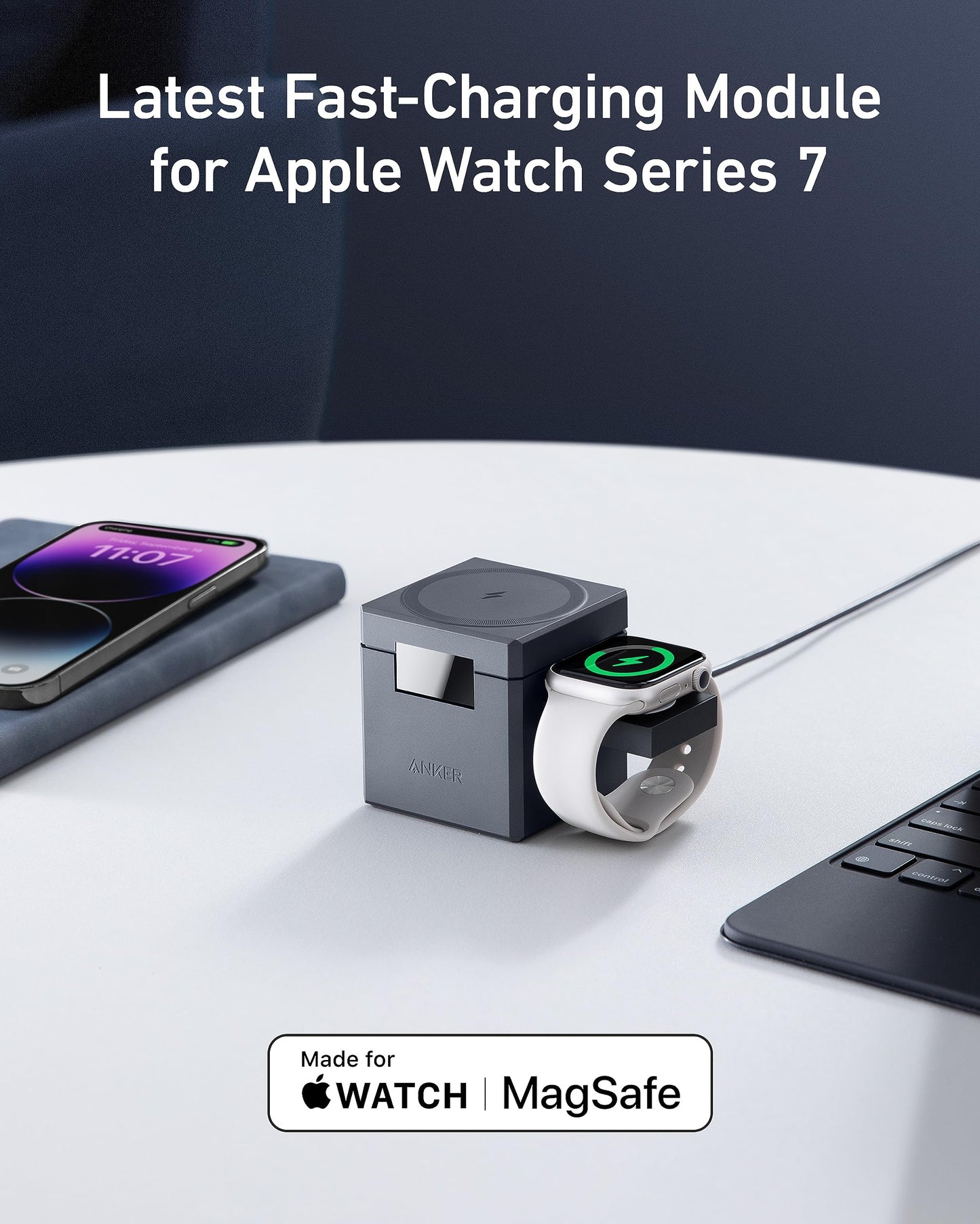 Anker 3-in-1 Cube Compatible with MagSafe - 15W Fast Charging, Foldable Wireless Charge Station for Apple Watch, iPhone 15/14/13, and AirPods Pro (Charger and Interchangeable Plugs Included)