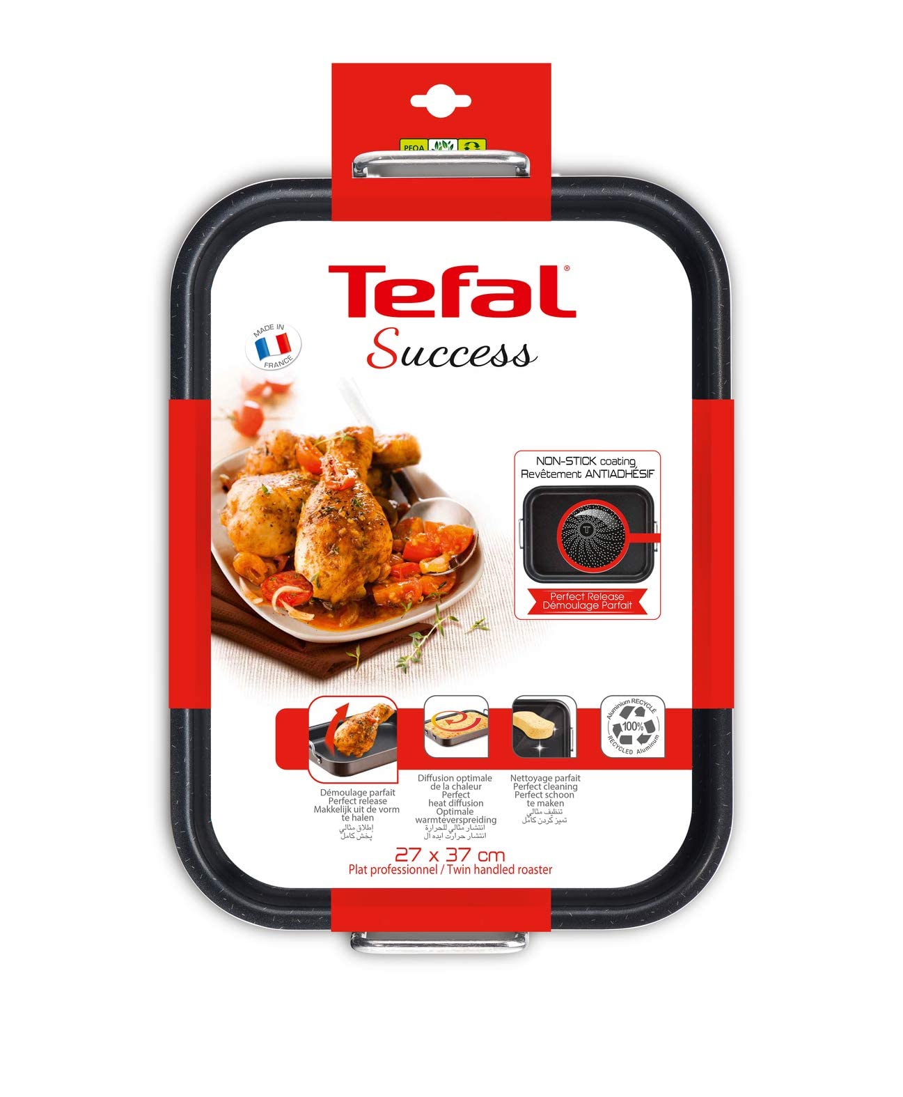 Tefal J1605902 Success Professional Aluminium Baking Dish with Handles - Brown - 27 x 37 x 4.5 cm