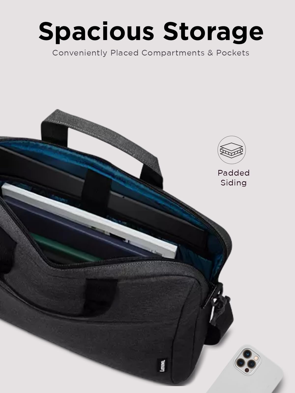 Lenovo Laptop Shoulder Bag T210, 15.6-Inch Laptop or Tablet, Sleek, Durable and Water-Repellent Fabric, Lightweight Toploader, Business Casual or School, GX40Q17229, Black