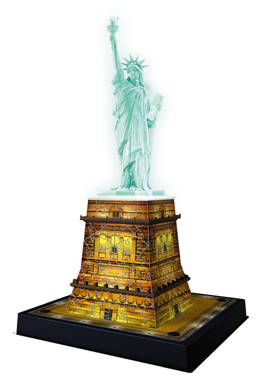 Ravensburger Statue of Liberty 108 Piece 3D Jigsaw Puzzle for Adults and Kids Age 8 Years Up - Night Edition with LED Lighting - New York USA