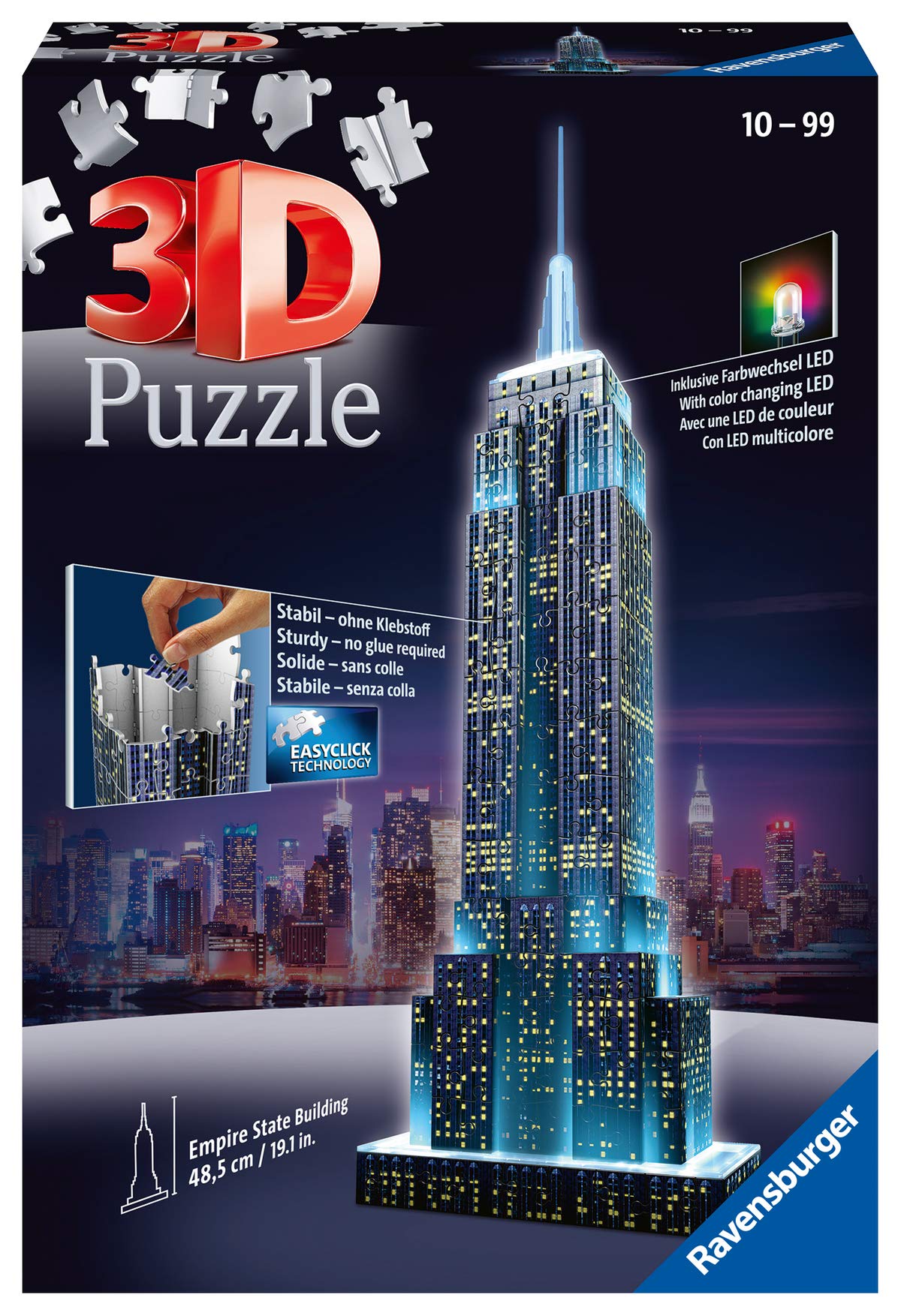 Ravensburger Statue of Liberty 108 Piece 3D Jigsaw Puzzle for Adults and Kids Age 8 Years Up - Night Edition with LED Lighting - New York USA