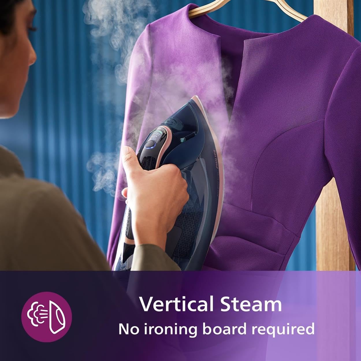 Philips Azur 8000 Series Steam Iron - 85 g/min of Continuous Steam, 260g Turbo Steam Boost, 3000 W, OptimalTEMP Technology, SteamGlide Elite Soleplate, Dark Blue (DST8050/26)