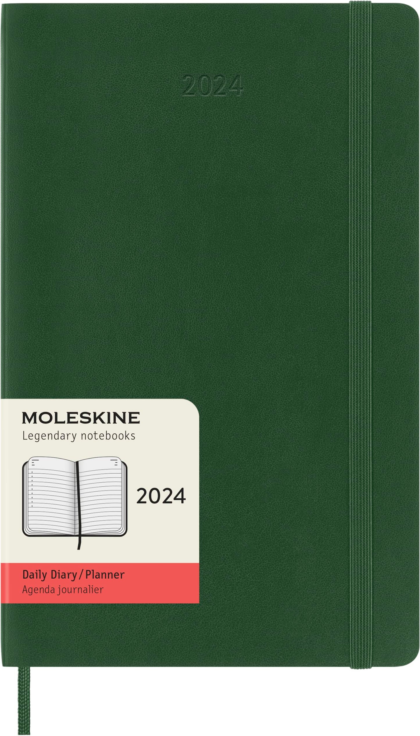 Moleskine 12-Monats-Tageskalender 2024, Agenda 2024, weicher Einband und Gummiverschluss
