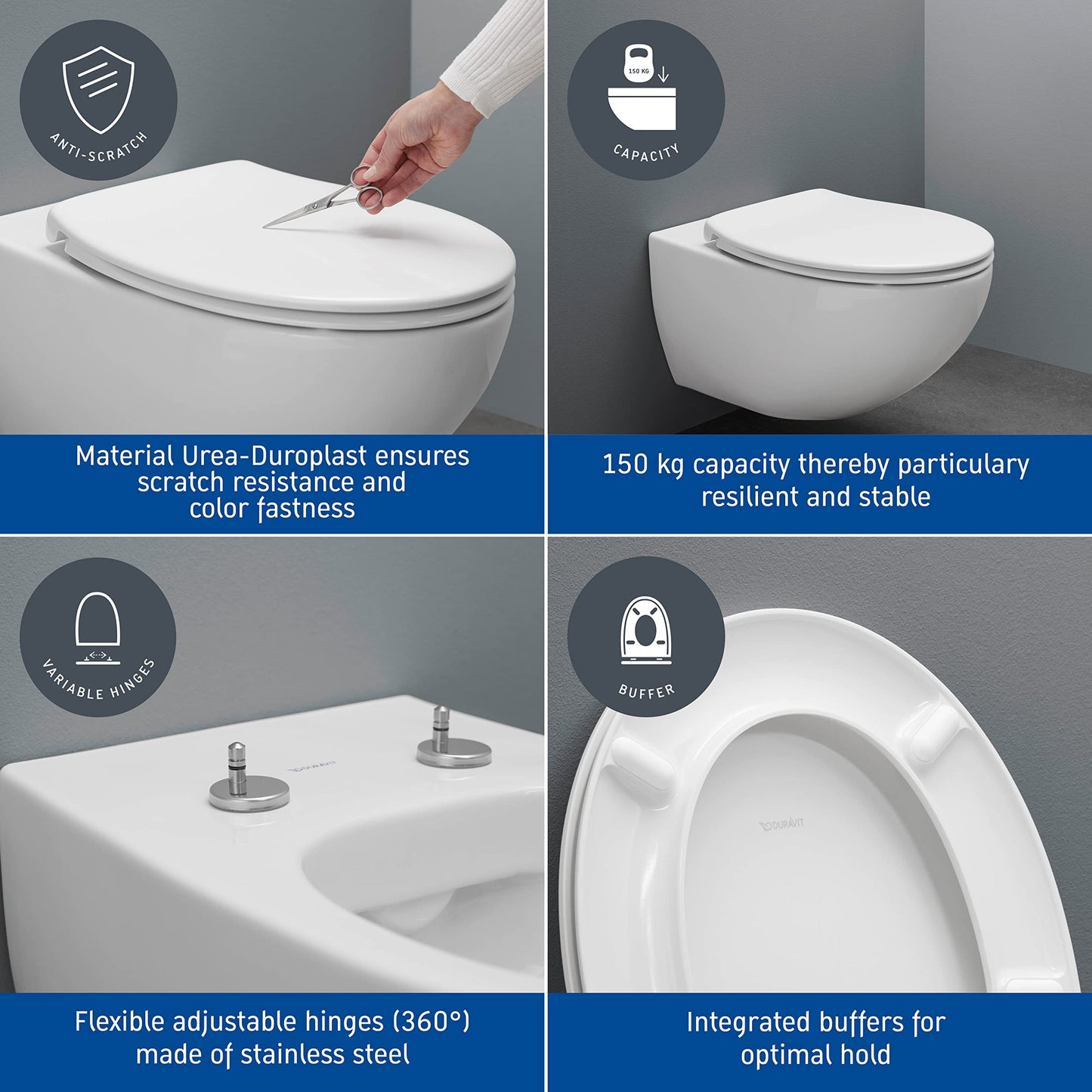 Duravit Universal Toilet Lid with Soft-Close Mechanism, Toilet Seat Quick Release for Easy Assembly, Toilet Seat in Oval Shape, Toilet Lid Made in the EU, Urea Duroplast, Stainless Steel Hinges, White
