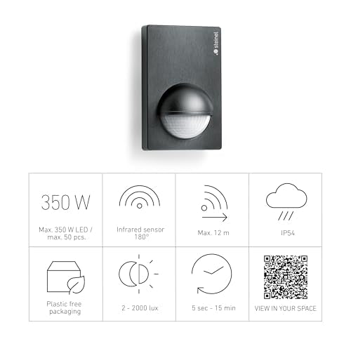 Steinel IS180-2 Wall Sensor, Passive infrared, energy efficient, IP54, insulation class II, for inside and outside, 180 ° detection