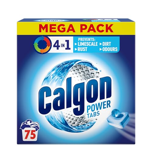 Calgon 4-in-1 Washing Machine Cleaner and Water Softener Tablets, 75 Count | Removes Limescale, Residue, Dirt, Rust & Malodours | Deep Clean | XL Pack Size