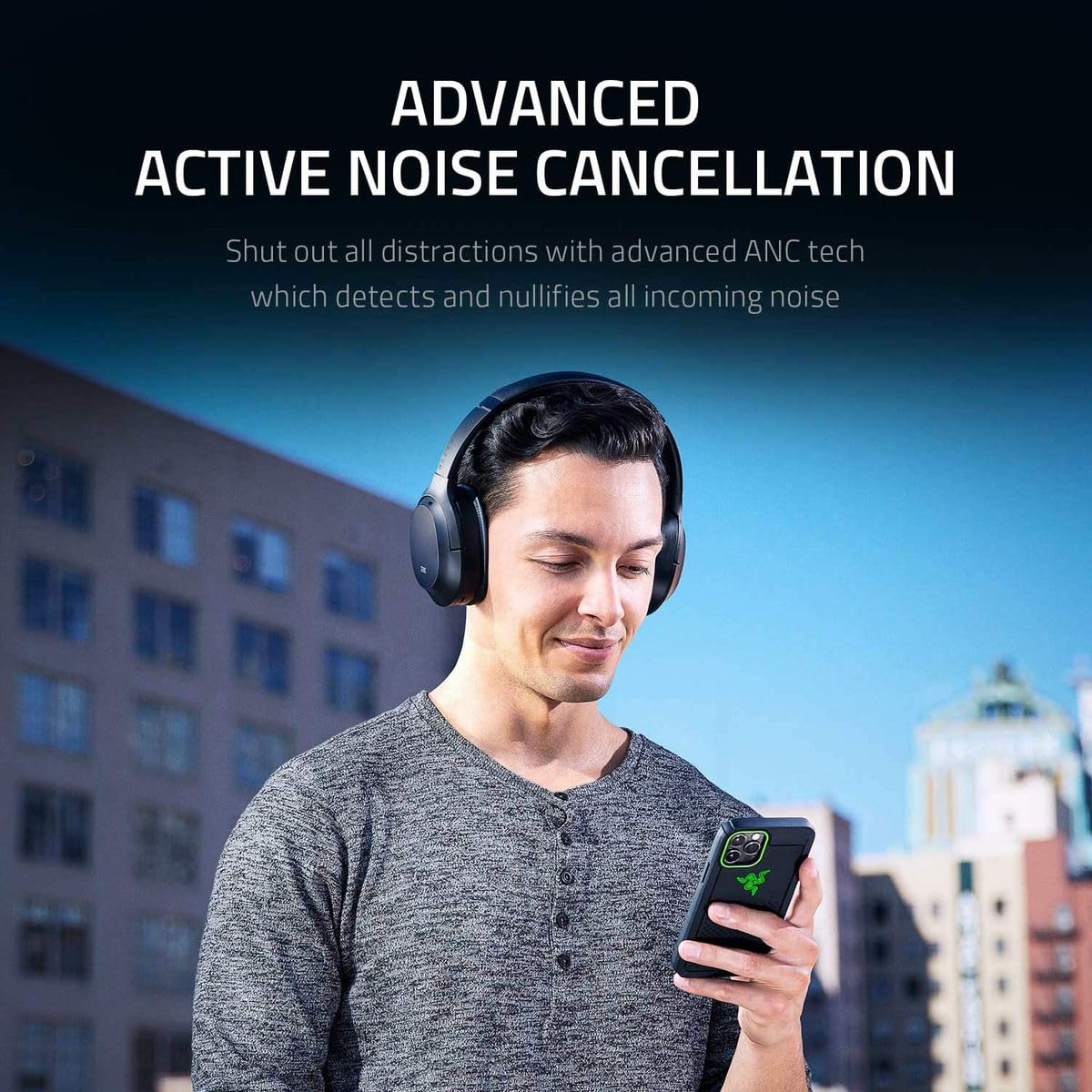 Razer Opus - Active Noise Cancelling ANC Wireless Headphones (THX Audio Tuning, 25 Hr Battery Life, Bluetooth 5.0, 3.5mm Jack Compatible