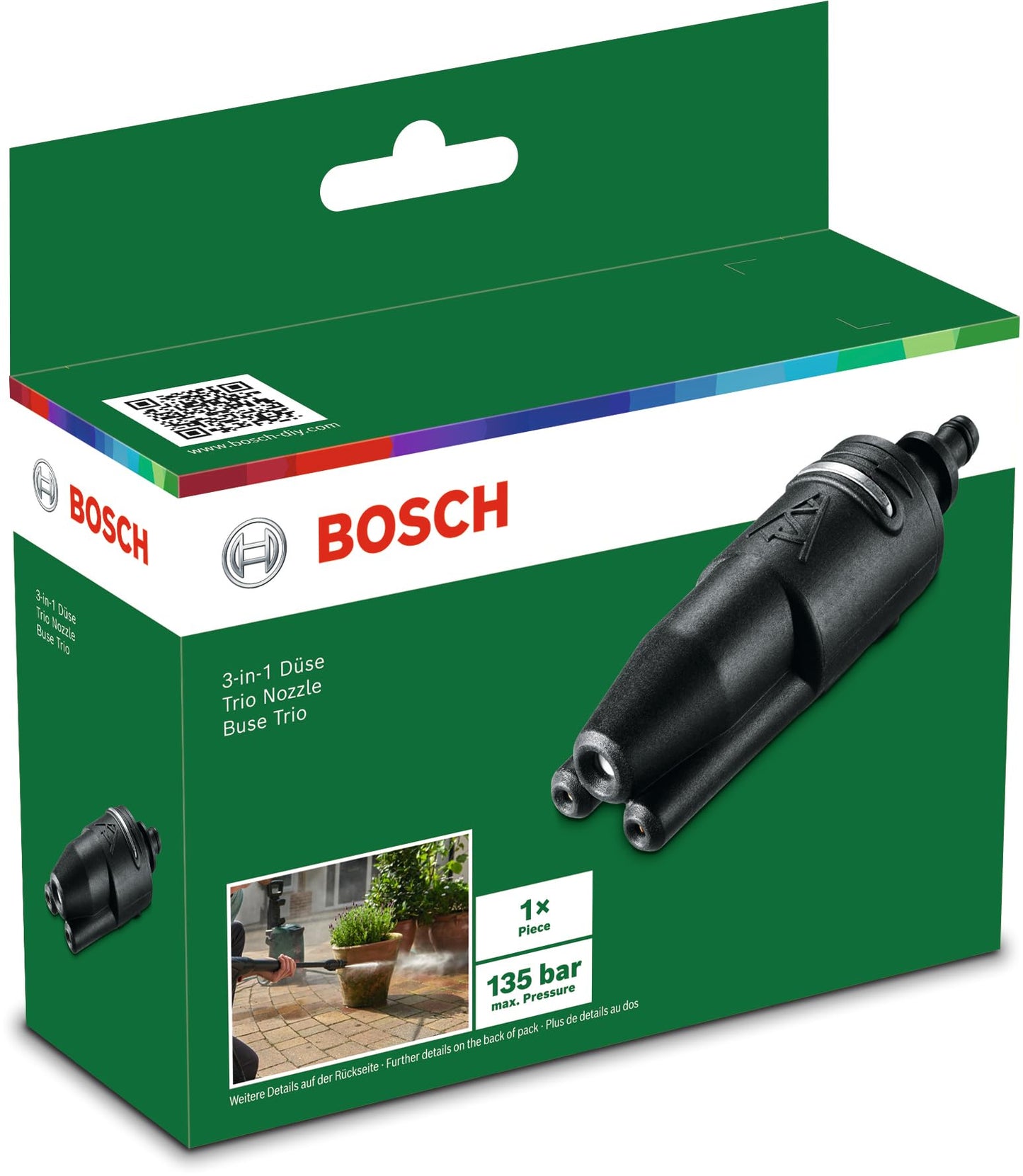 Bosch Trio Nozzle (Compatible with Bosch Pressure Washers: EasyAquatak 110/120, UniversalAquatak 125/130/135, AQT 33-10, AQT 33-11, AQT 35-12, AQT 37-13, AQT 40-13, AQT 42-13)