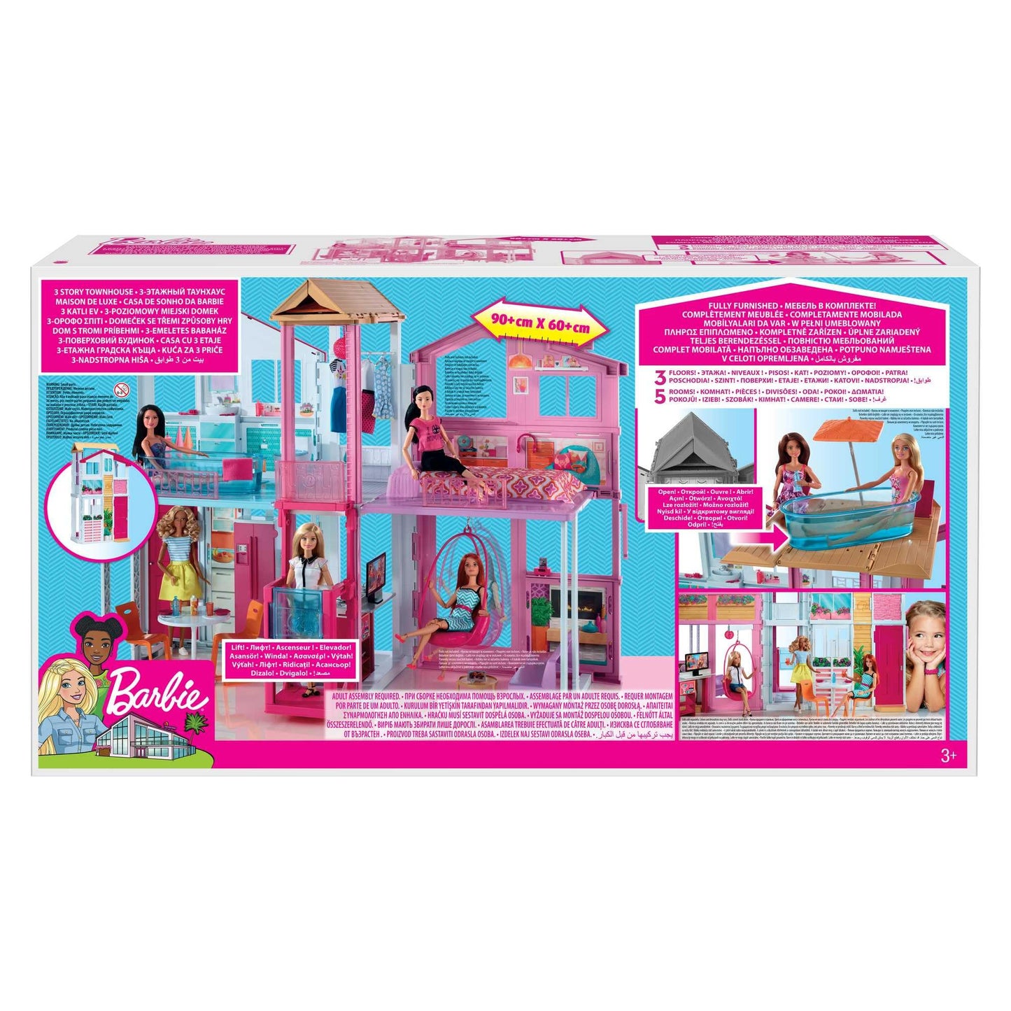 Barbie DLY32 ESTATE Three-Story Town House Colourful and Bright Doll House Comes with Furniture and Accessories, Playset