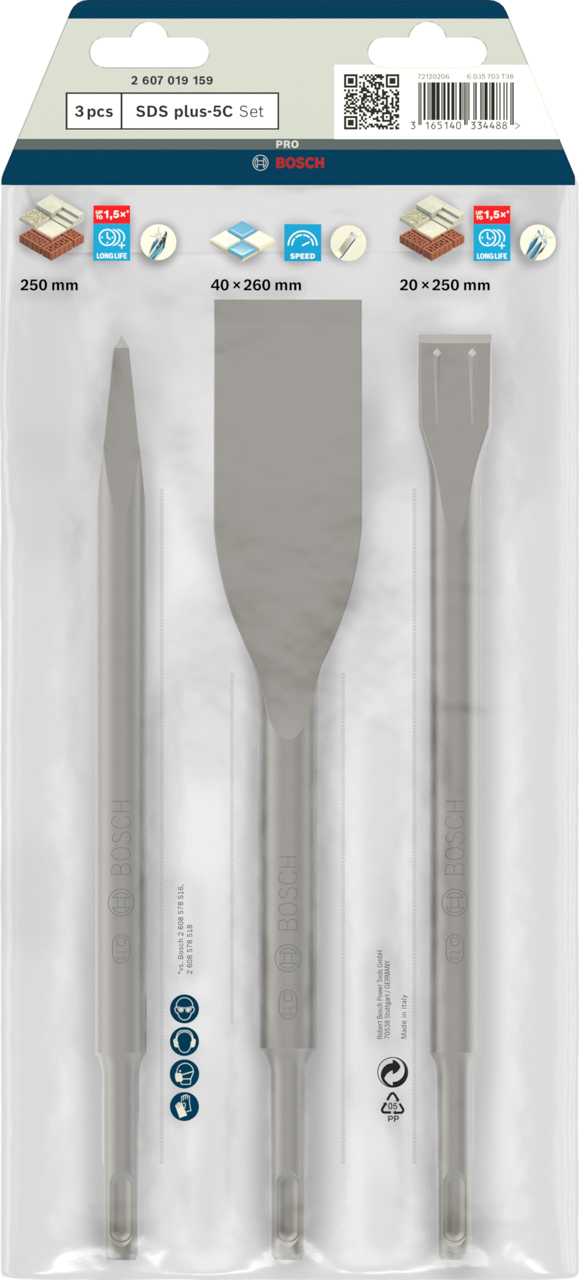 Bosch Professional 3tlg. Meißel-Set Long Life SDS-plus