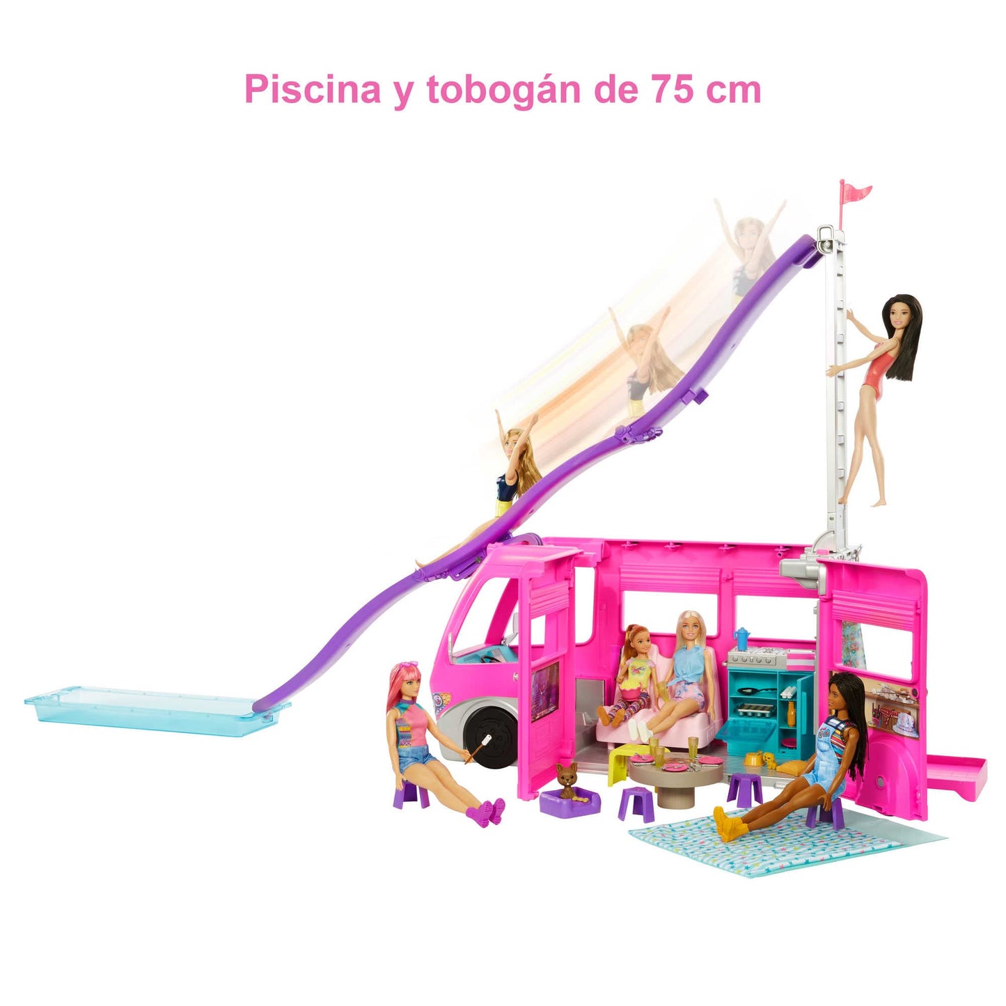 Barbie Dream Camper Vehicle, 2.5 Feet Tall with Pool, Slide and 60+ Accessories