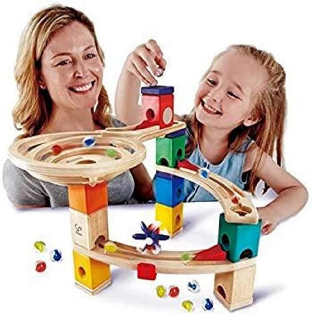 Hape E6021 Quadrilla Race to the Finish, Wooden Marble Run - 58 pieces, Educational Construction Toys for 4 Years and Up
