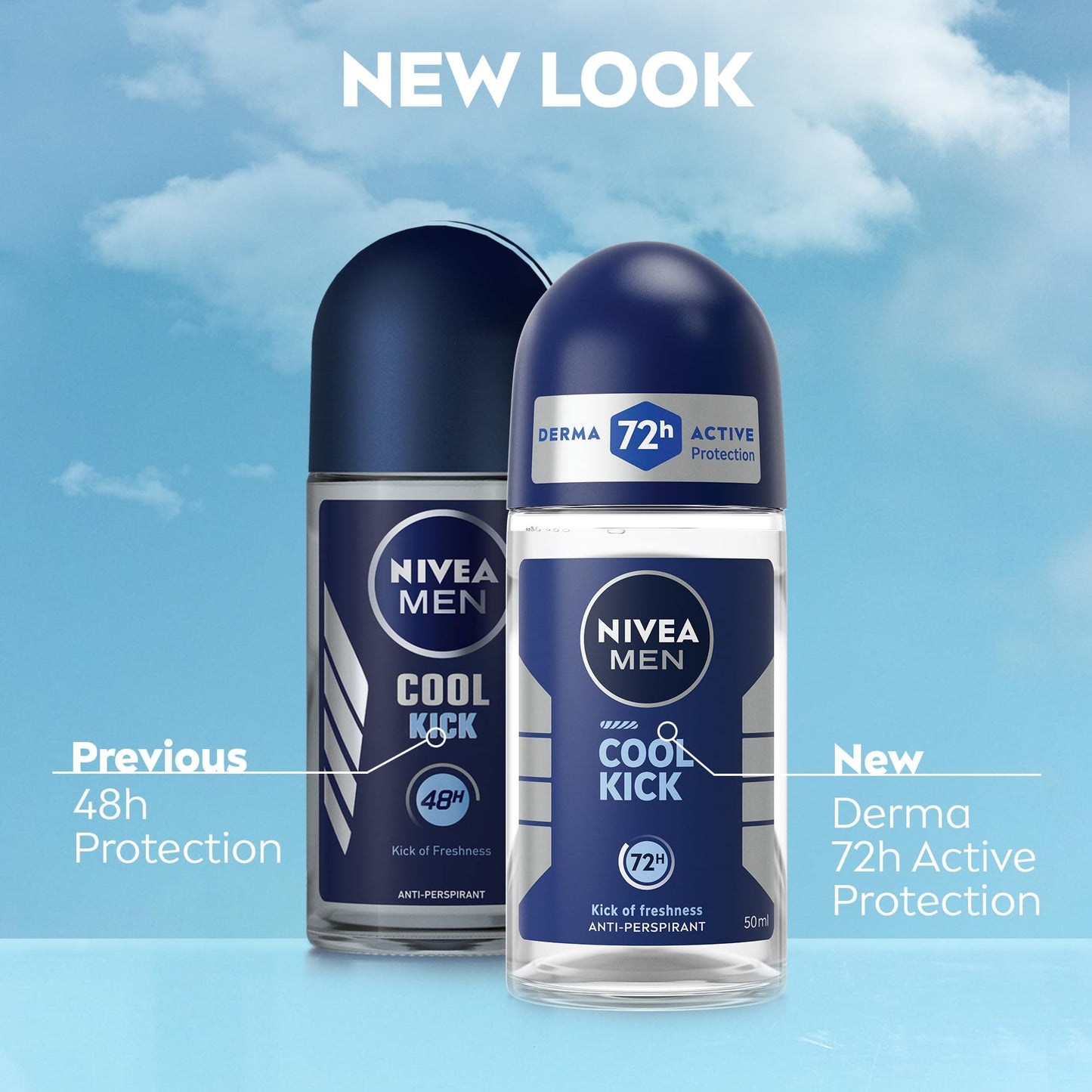 NIVEA Men Cool Kick Anti-Perspirant Deodorant Roll-On (6 x 50ml), Cooling Roll On Deodorant for Men, 72H Active Anti-Sweat and Odour Protection