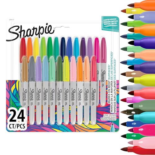 SHARPIE Glam Pop Permanent Markers, Fine Point for Bold Details, Assorted Vibrant Colours, 24 Marker Pens