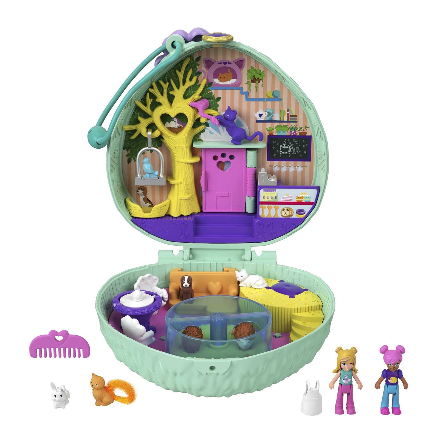 Polly Pocket Unicorn Forest Compact Tea Party-Themed Playset with Glitter Horn, 2 Micro Dolls & 13 Accessories, Toy Gift for Ages 4 Years Old & Up