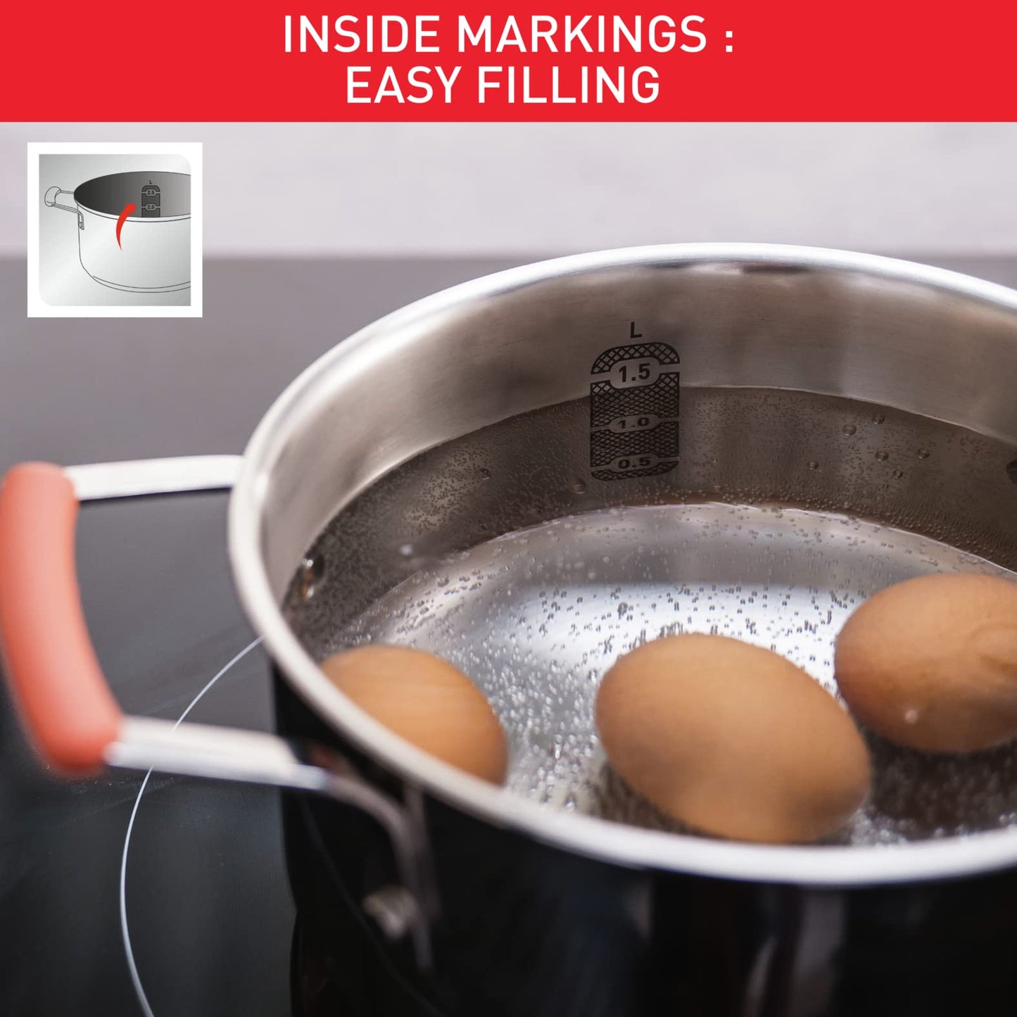 Tefal Opti'space Stainless Steel 6 Piece pots & Pans Set stewpots 18/20cm +lids Frying Pans 24/28cm, All hobs Compatible Including Induction, G720S604