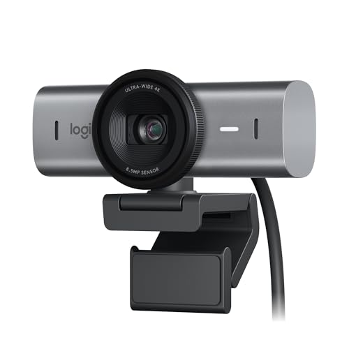 Logitech MX Brio Ultra HD 4K Collaboration and Streaming Webcam, 1080p at 60 FPS, Dual Noise Reducing Mics, Show Mode, USB-C, Webcam Cover, Works with Microsoft Teams, Zoom, Google Meet, Graphite